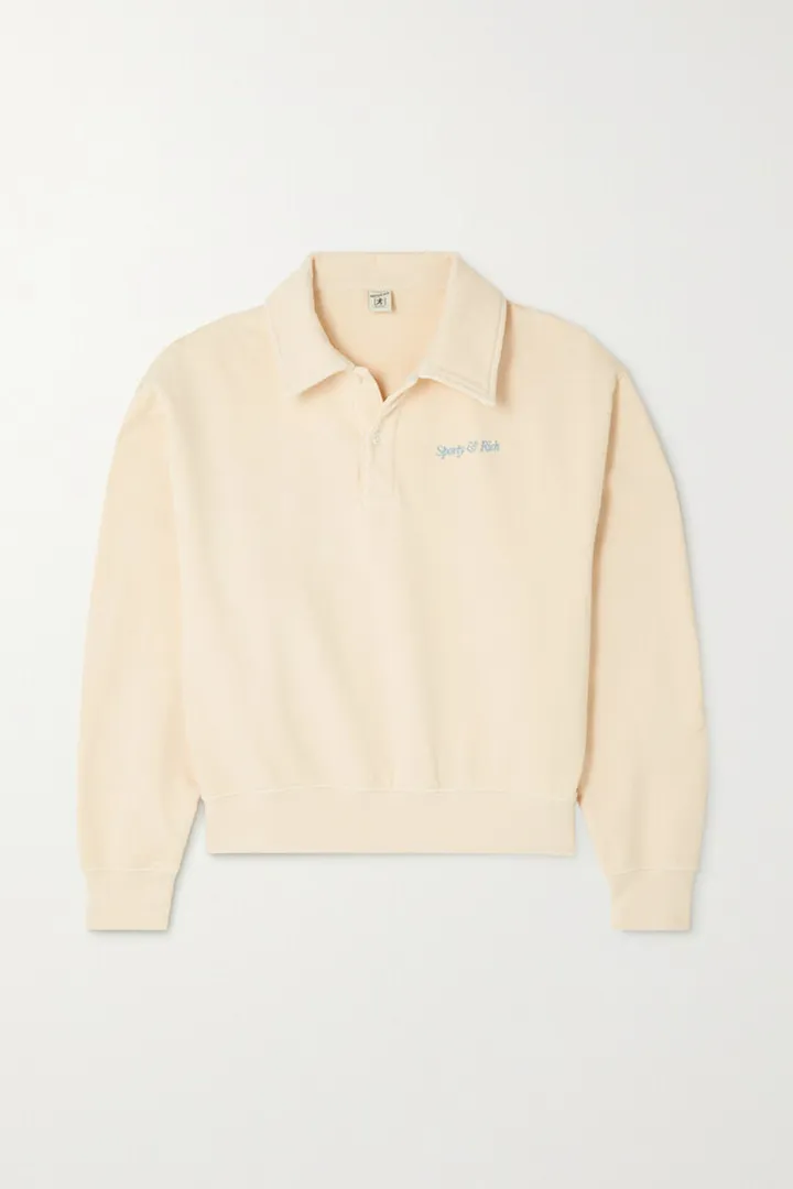 Sporty & Rich - Embroidered Cotton Polo Top - Ivory