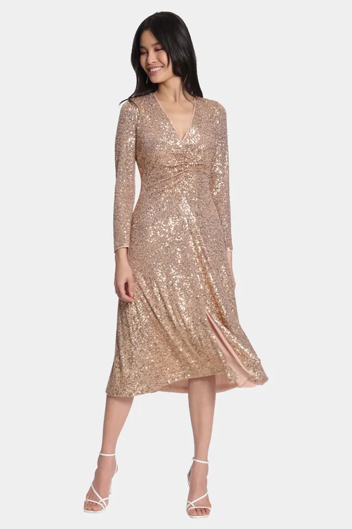 Ruched Sequin Midi Dress