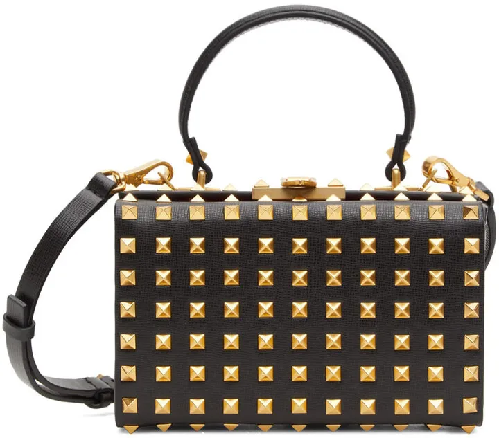 Valentino Garavani Black Rockstud Box Shoulder Bag