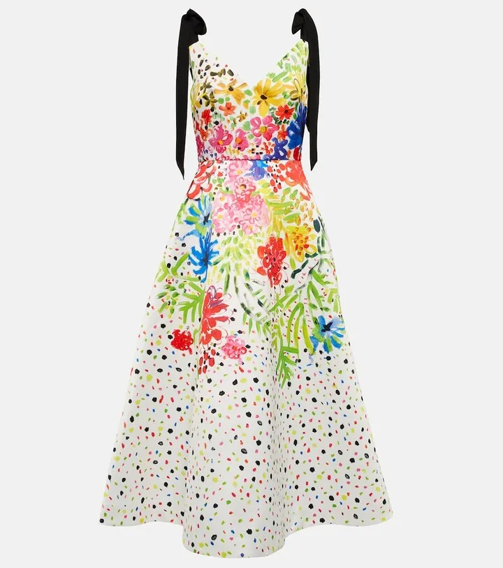 Printed satin midi dress