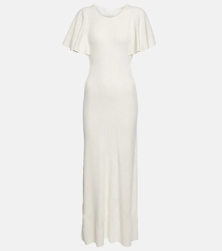 Ruffle-trimmed wool midi dress