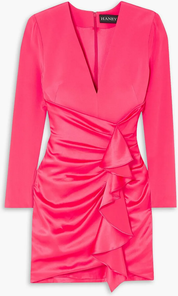 Lilly ruffled crepe-paneled silk-satin mini dress