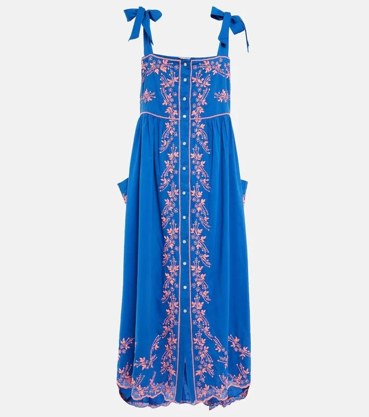 Embroidered cotton midi dress