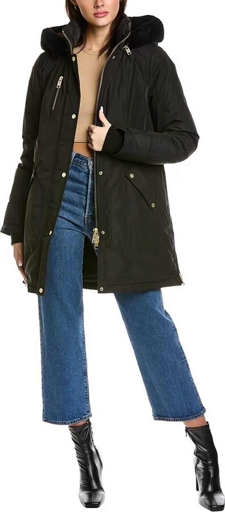 NB Series by Nicole Benisti Claremont Leather-Trim Down Coat