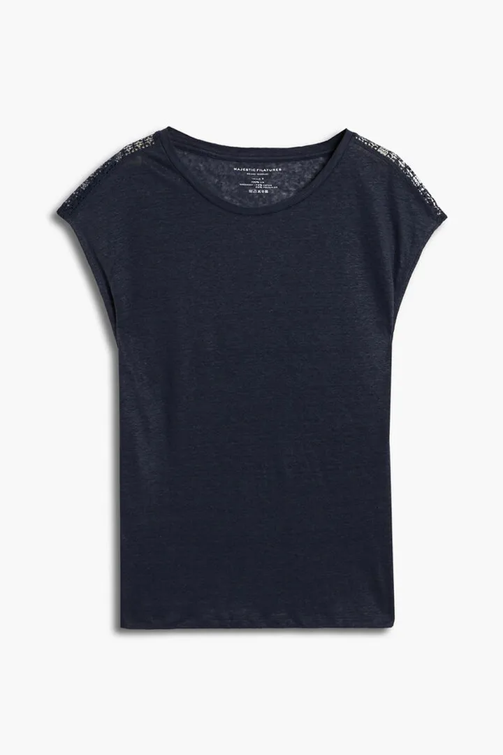 Lace-trimmed slub linen-jersey T-shirt