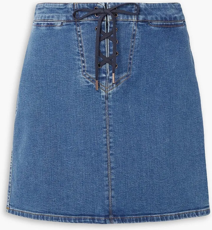 Lace-up denim mini skirt