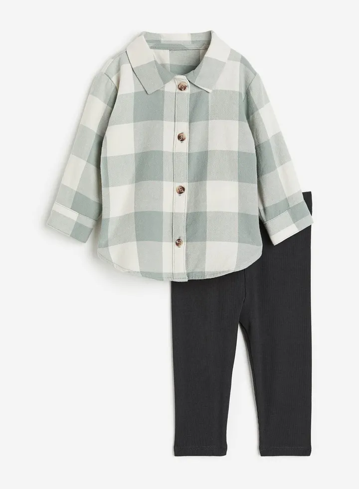 Kids 2 Piece Check Shirt And Leggings Set