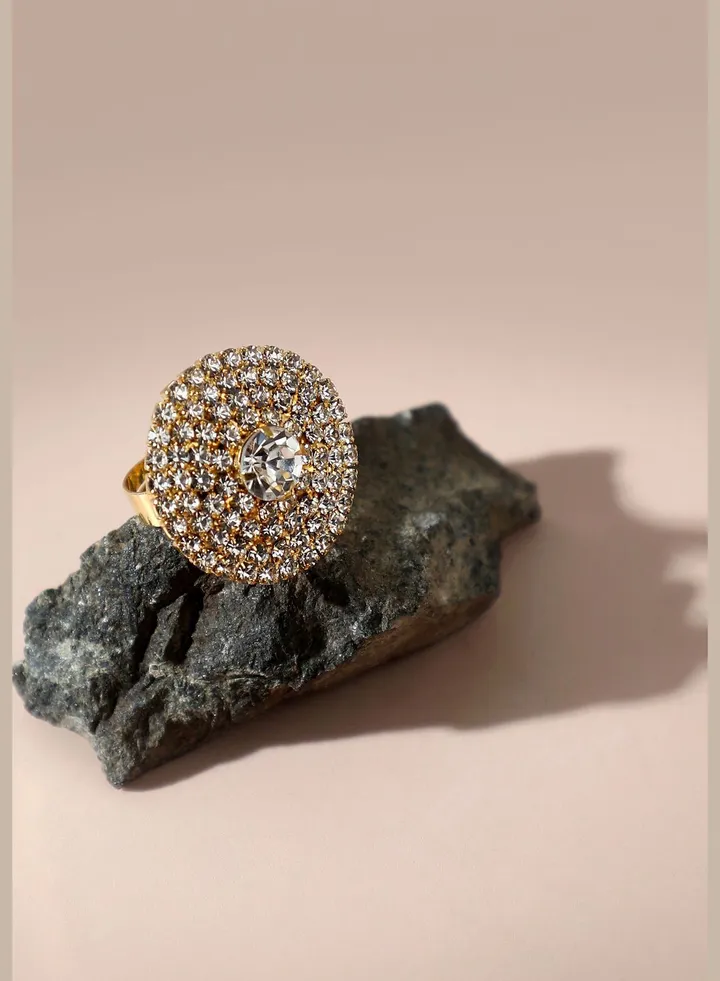 Gold Plated Designer Stone Party Ring For Women