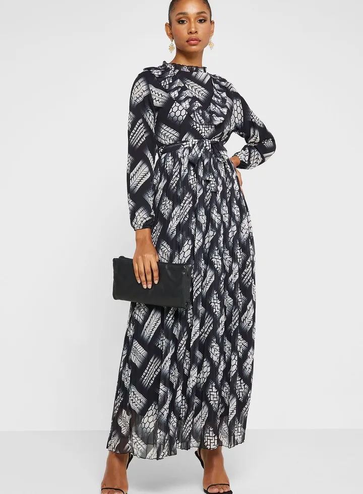 Printed Ruffle Detail Dress