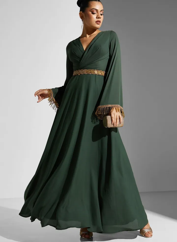Surplice Neck Belted Dress