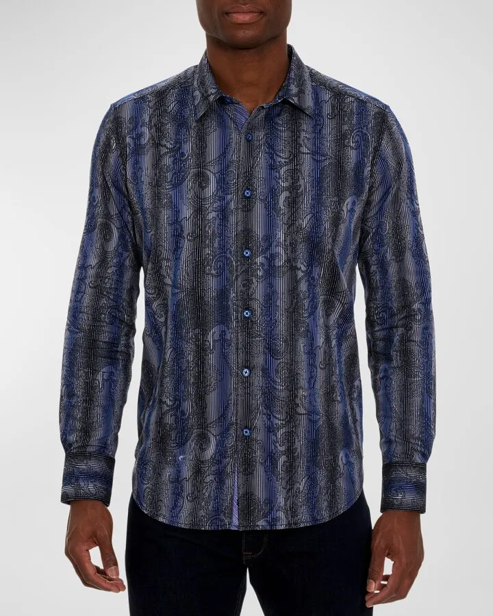 Men's Milkyway Paisley-Stripe Sport Shirt
