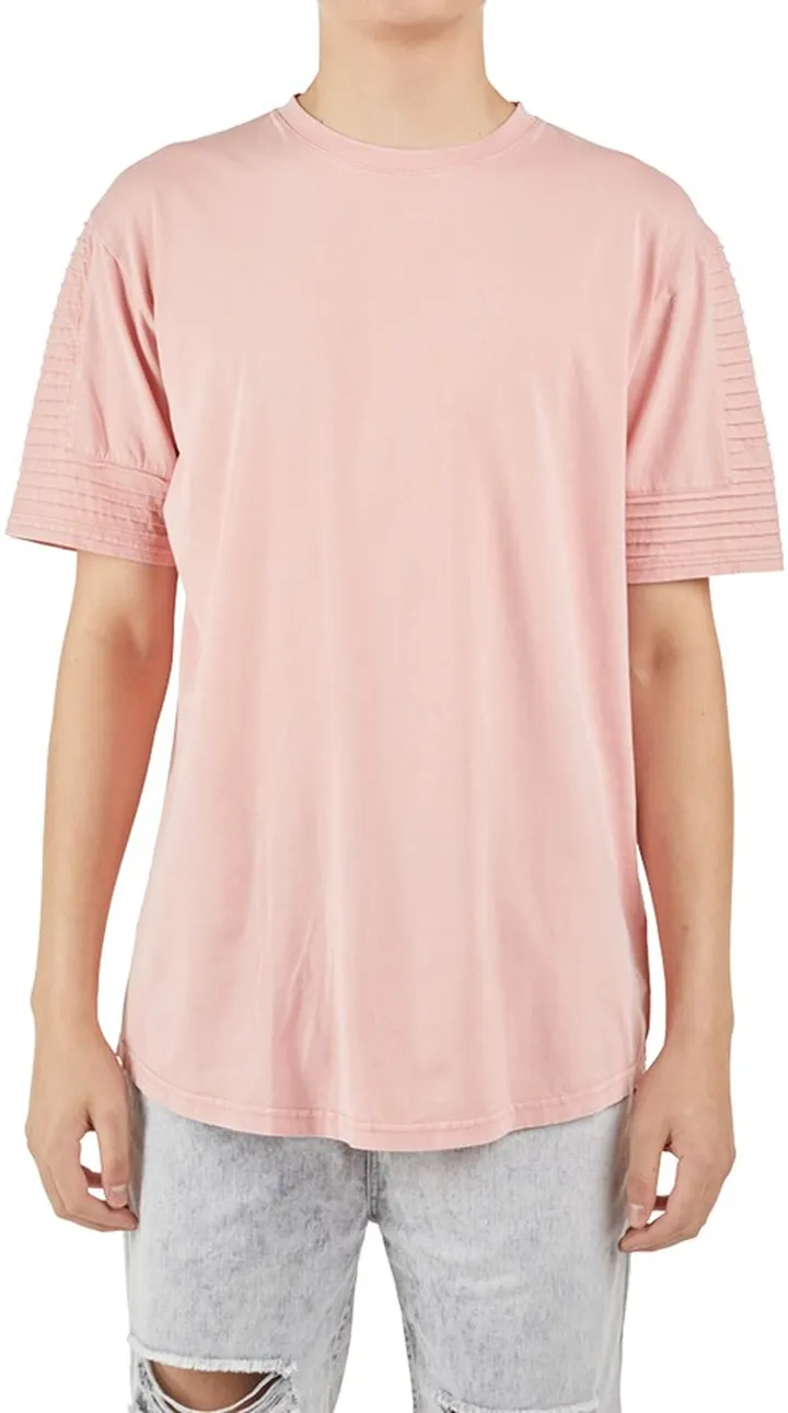 Maverick Pintuck Sleeve Curve Hem Cotton T-Shirt