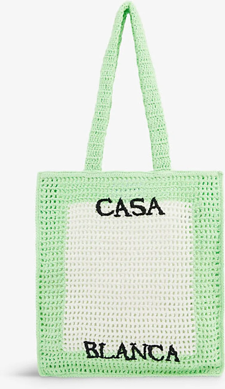 Pale Green Logo-detail Knitted Cotton Tote bag