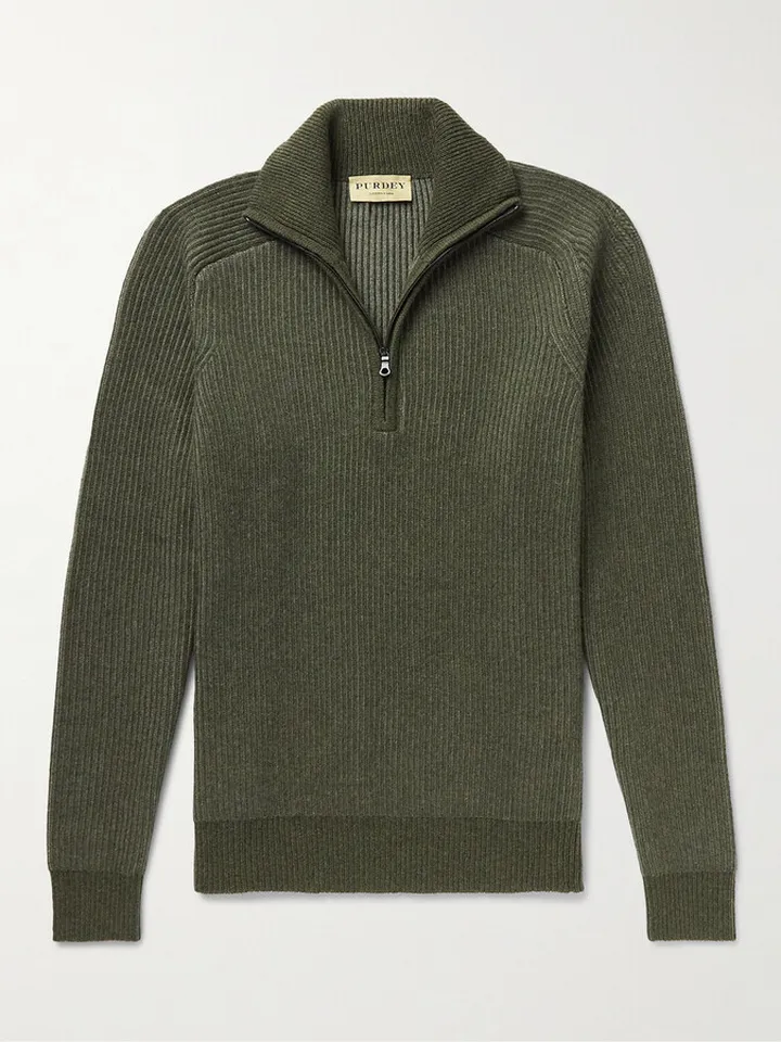 Ribbed Cashmere Half-Zip Sweater