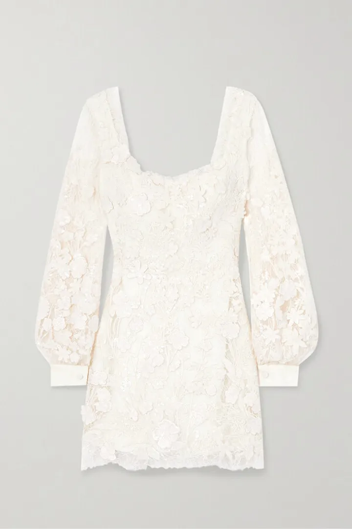 Elie Saab - Sequined Lace Mini Dress - White