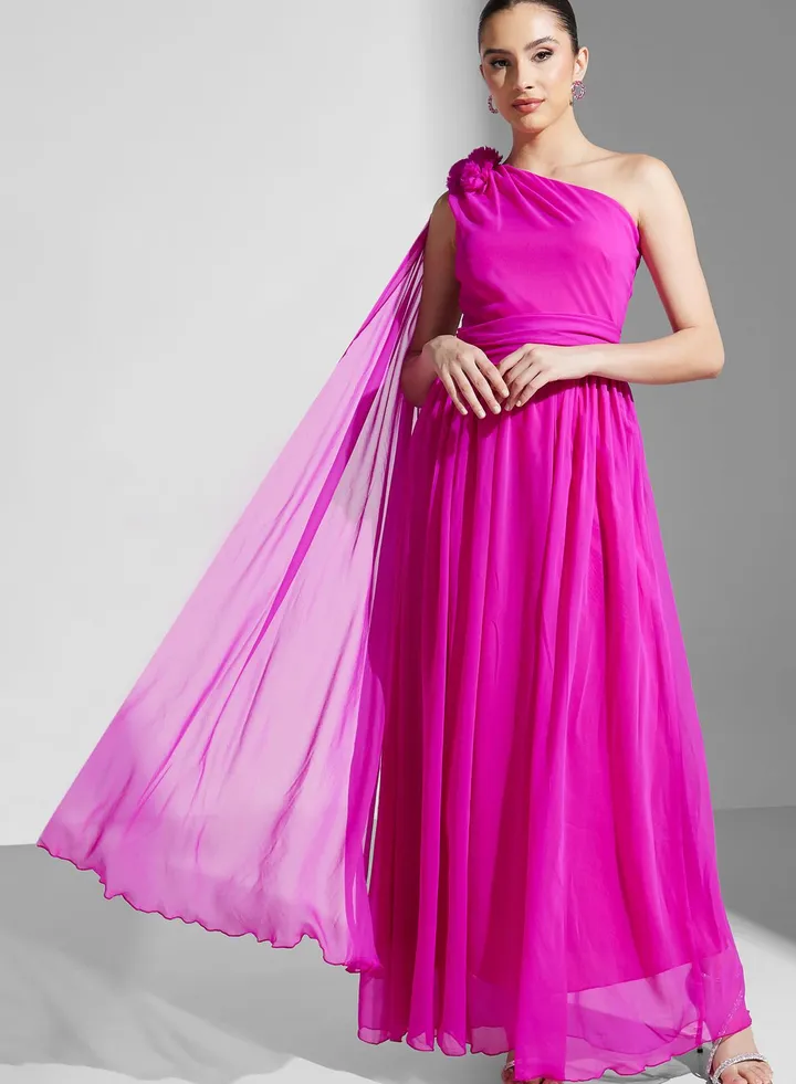 Hadia Ghaleb One Shoulder Gown With Drape