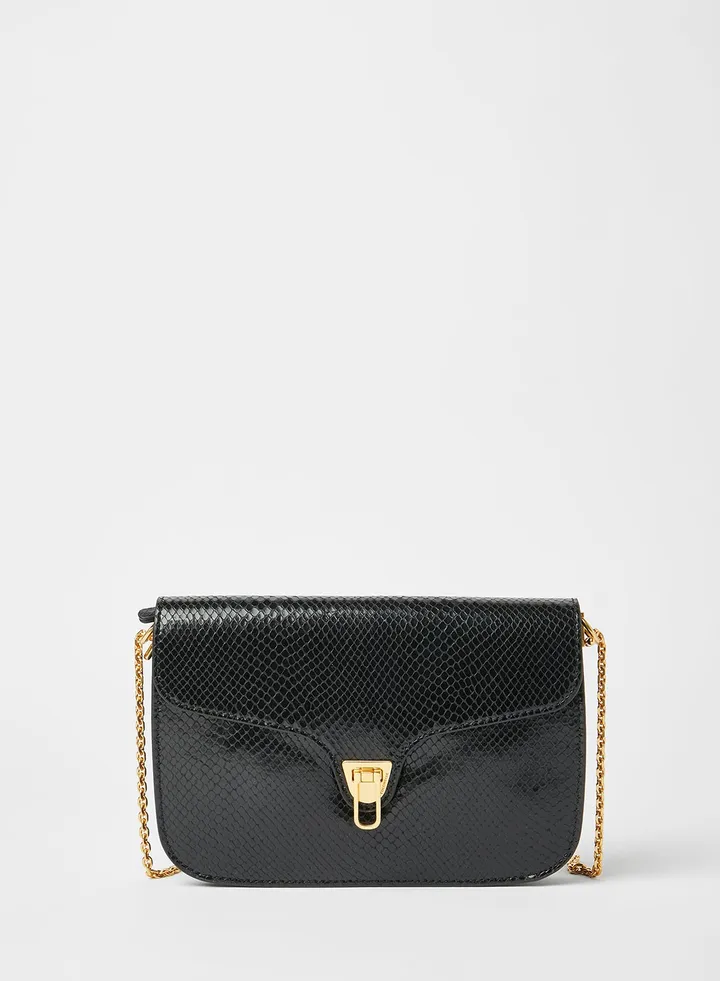 Snakeskin Print Crossbody Bag Black