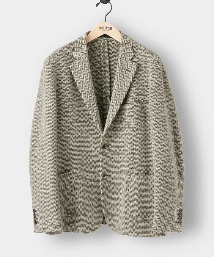 Madison Sport Coat in Black Cream Herringbone