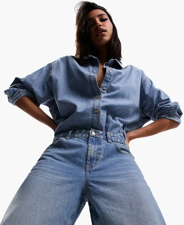 ASOS DESIGN minimal denim shirt in lightwash