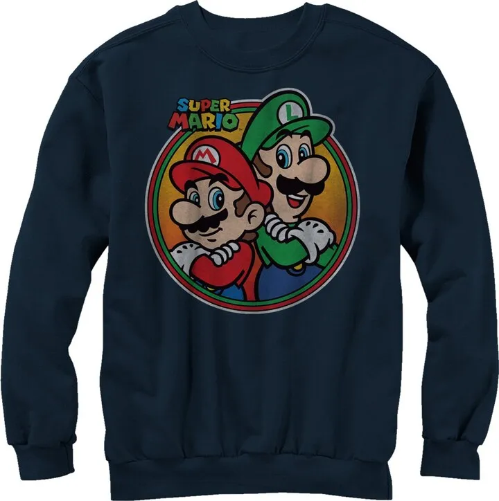 Men's Nintendo Mario Luigi Back to Back Sweatshirt - Navy Blue - Large