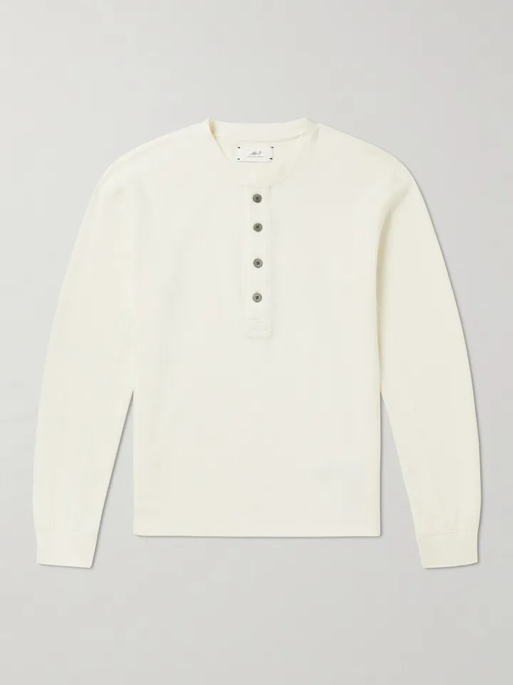 Double-Faced Ribbed Organic Cotton Henley T-Shirt