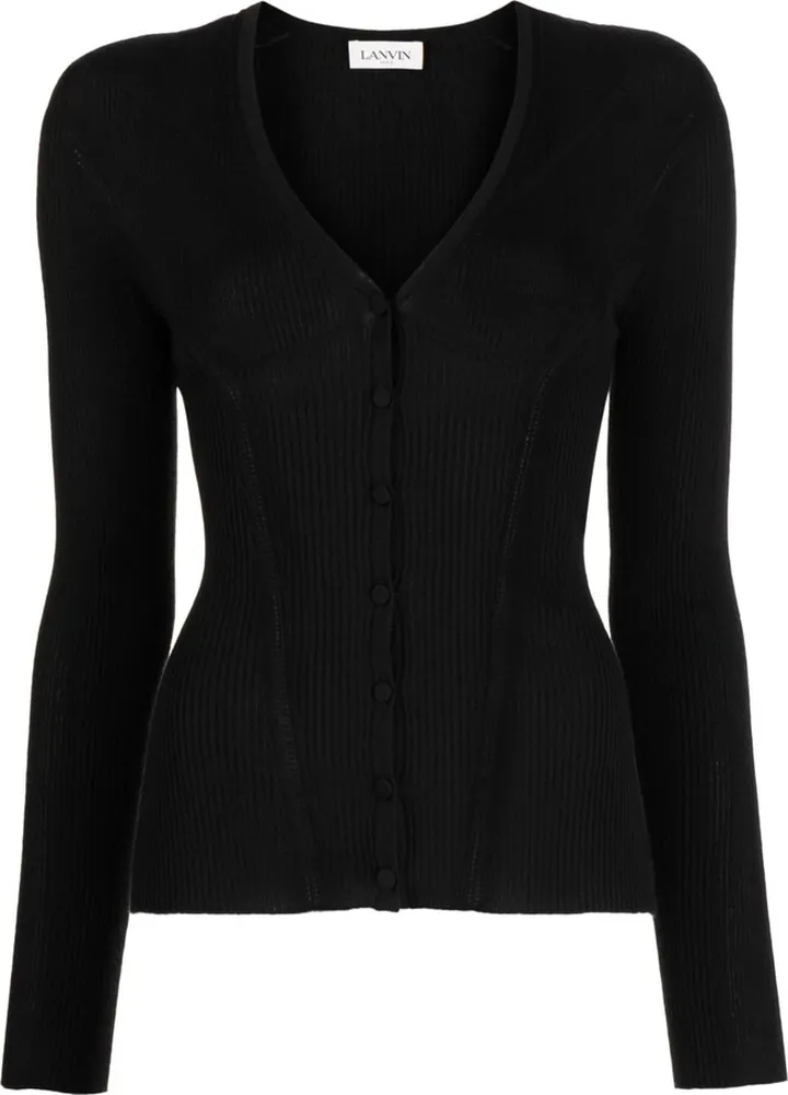 V-neck ribbed-knit cardigan
