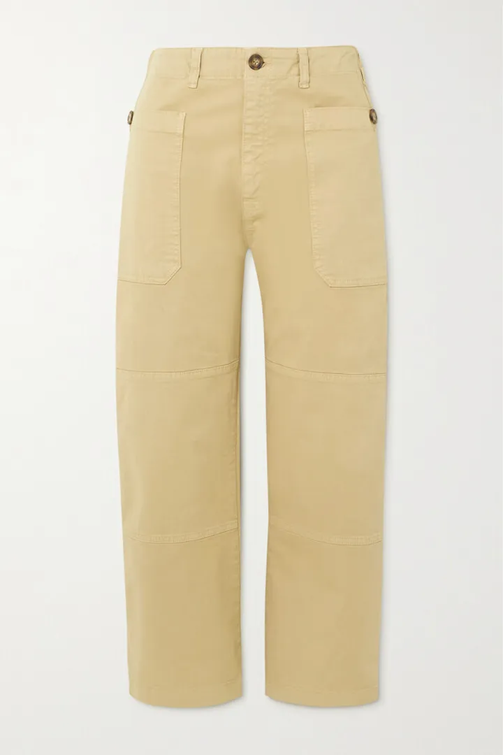 FRAME - Paneled Cropped Cotton-blend Straight-leg Pants - Neutrals