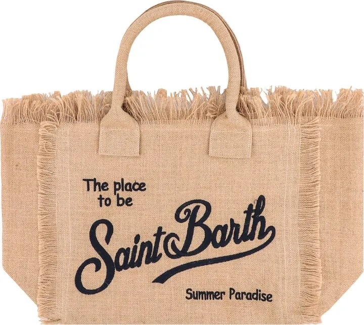 Jute handbag with embroidered logo on the front