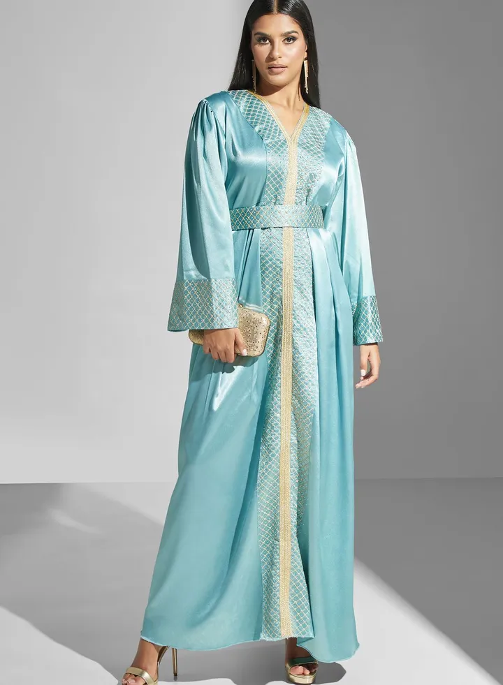 Embellished Flute Sleeve Tiered Dress