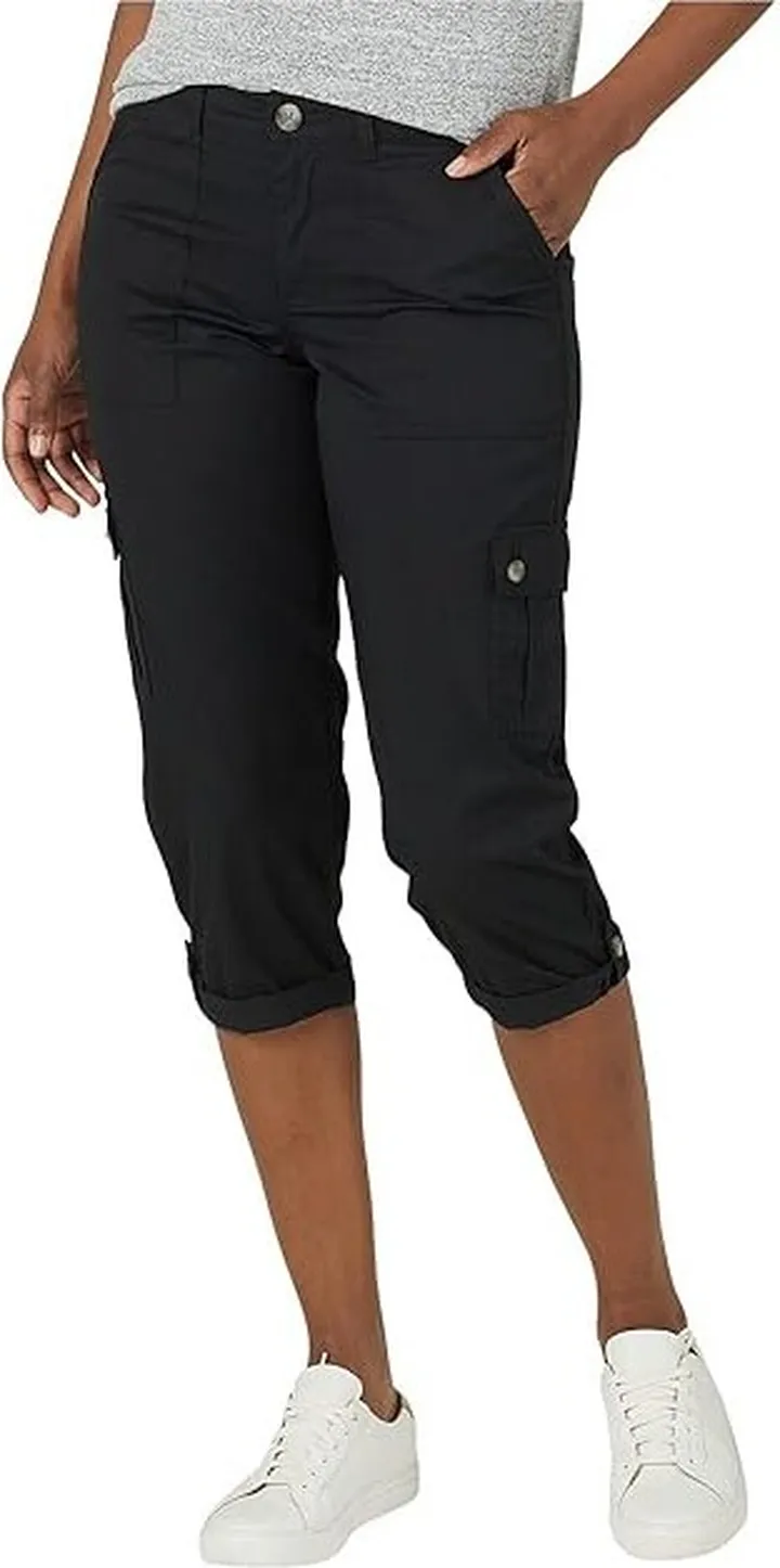 Lee Flex-To-Go Cargo Capris Relaxed Fit Mid-Rise (Black) Women's Clothing