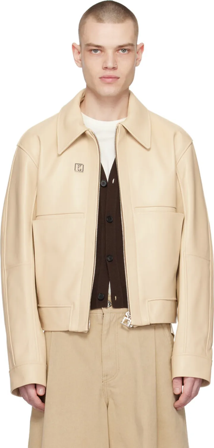 Wooyoungmi Beige Cropped Leather Jacket