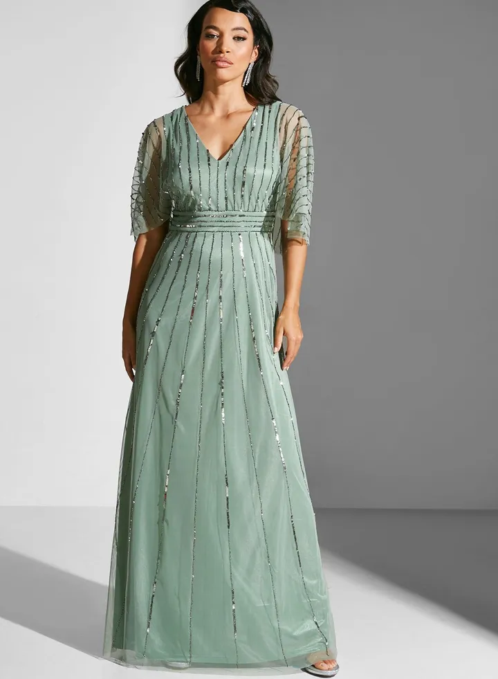 Dana Cape Detail Embellished Dress