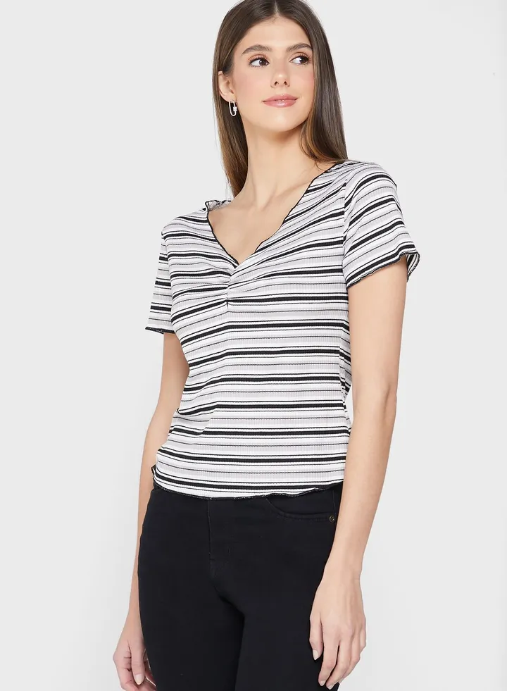 Yarn Dye T-shirt With Lettuce Hem