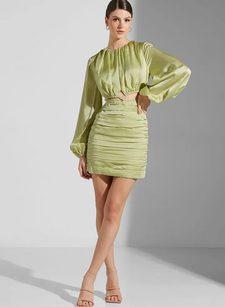 Balloon Sleeve Cut Out Detail Dress