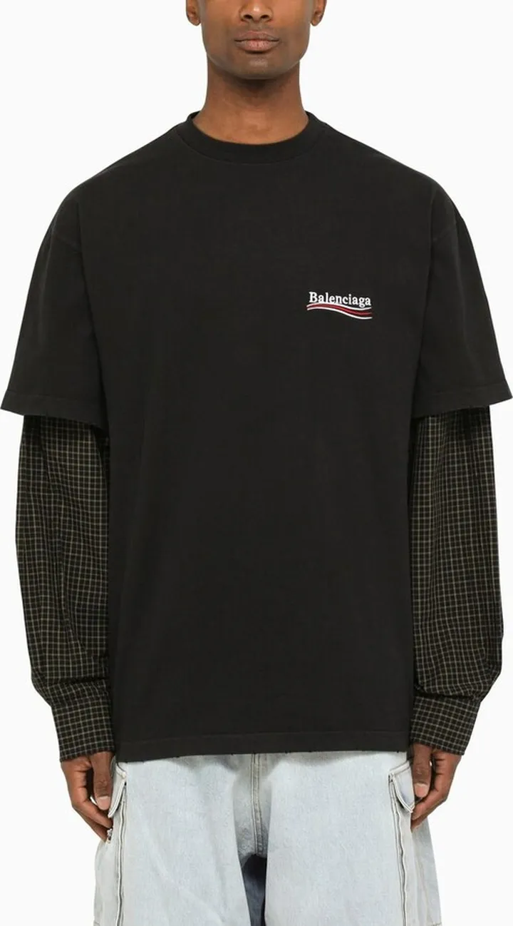 Black Oversized Political Campaign Long Sleeve Shirt