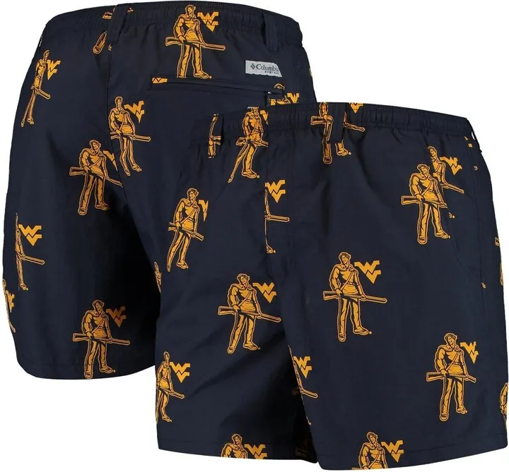 Men's Columbia Navy West Virginia Mountaineers Pfg Backcast Ii Omni-Shade Hybrid Shorts