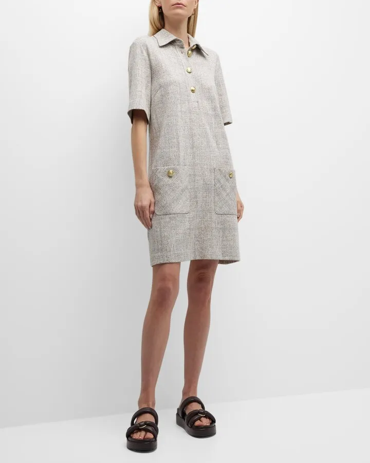 Variegated Plaid Jacquard Polo Dress