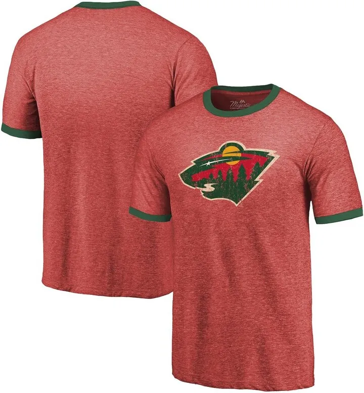 Men's Majestic Threads Heathered Red Minnesota Wild Ringer Contrast Tri-Blend T-shirt