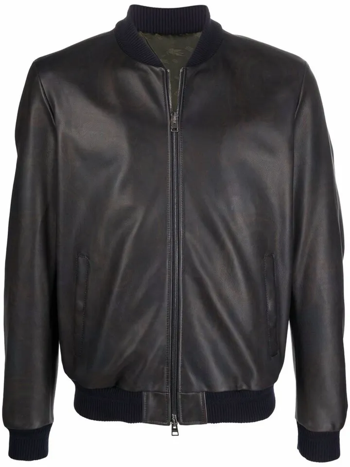 Zipped Leather Bomber Jacket