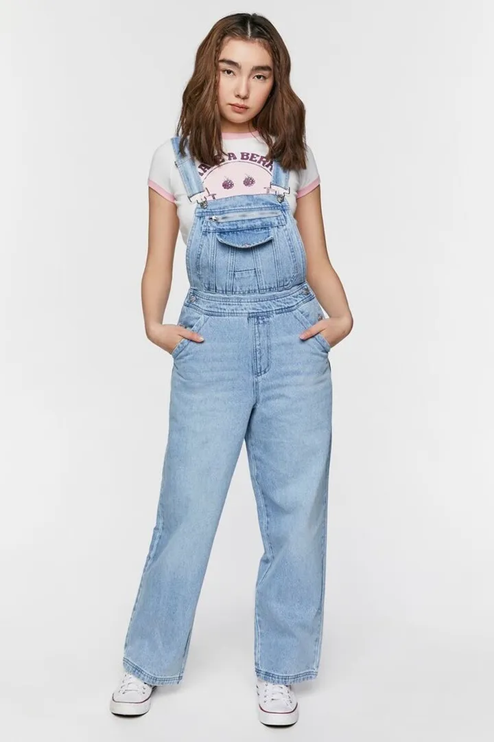 Denim Zip-Pocket Straight-Leg Overalls