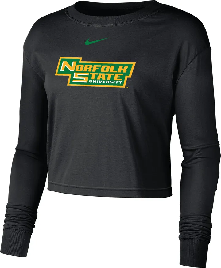 Nike Women's College (Norfolk State) Cropped Long-Sleeve T-Shirt in Black