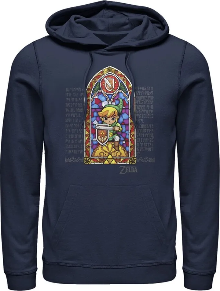 Men's Nintendo Legend of Zelda Stained Glass Pull Over Hoodie - Navy Blue - Medium