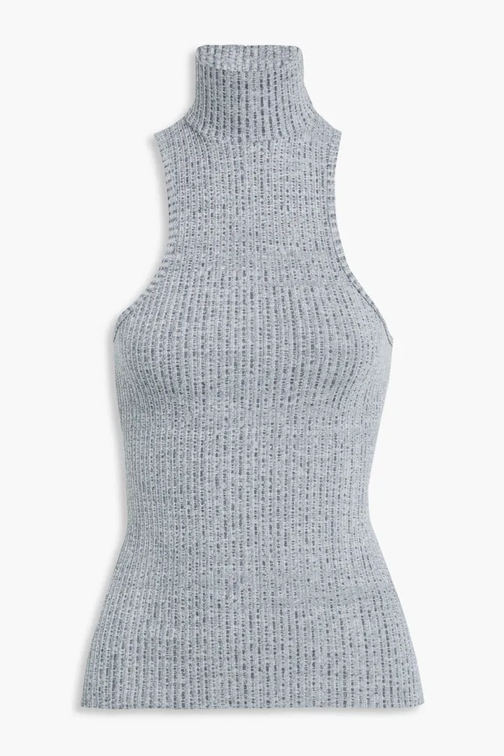 Luxe mélange ribbed-knit turtleneck top
