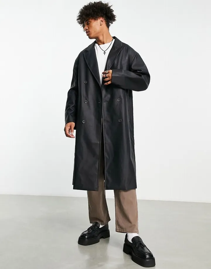 ASOS DESIGN extreme oversized faux leather overcoat in black