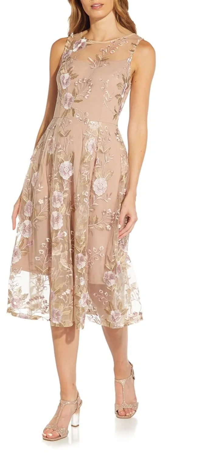 Floral Embroidered Midi Fit & Flare Dress