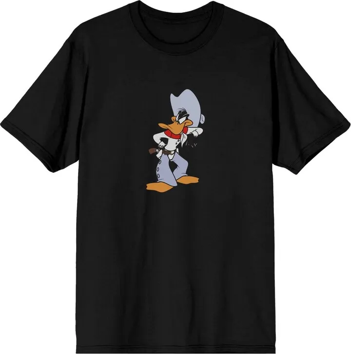 Looney Tunes Cowboy Daffy Duck Crew Neck Short Sleeve Black Men’s T-shirt-Small