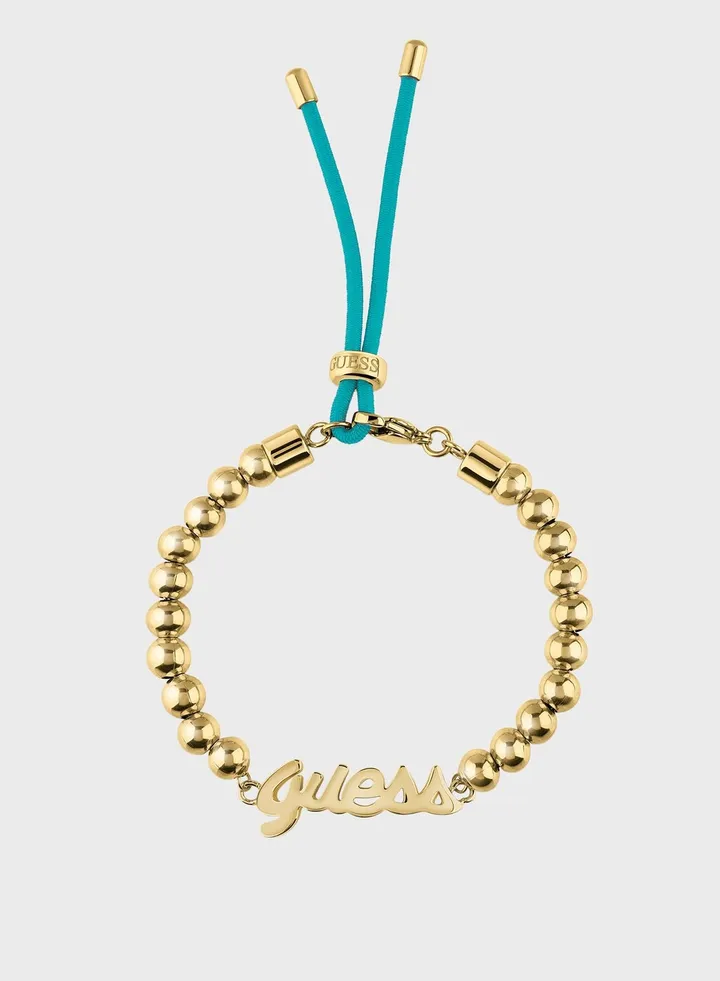 Beads And Logo Turquoise Bracelet