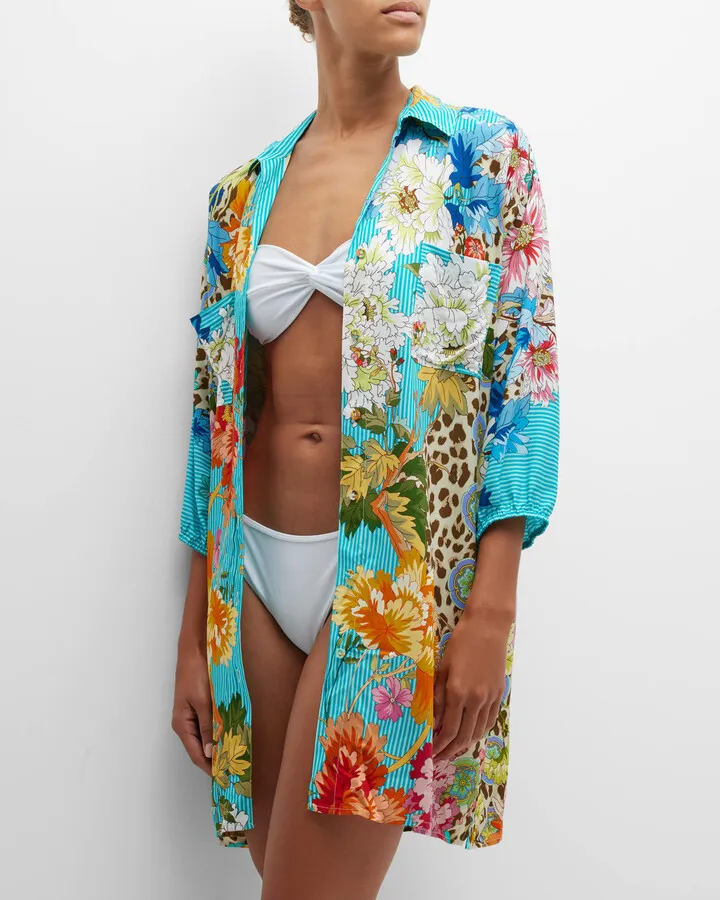 Blue Leopard Mini Shirtdress