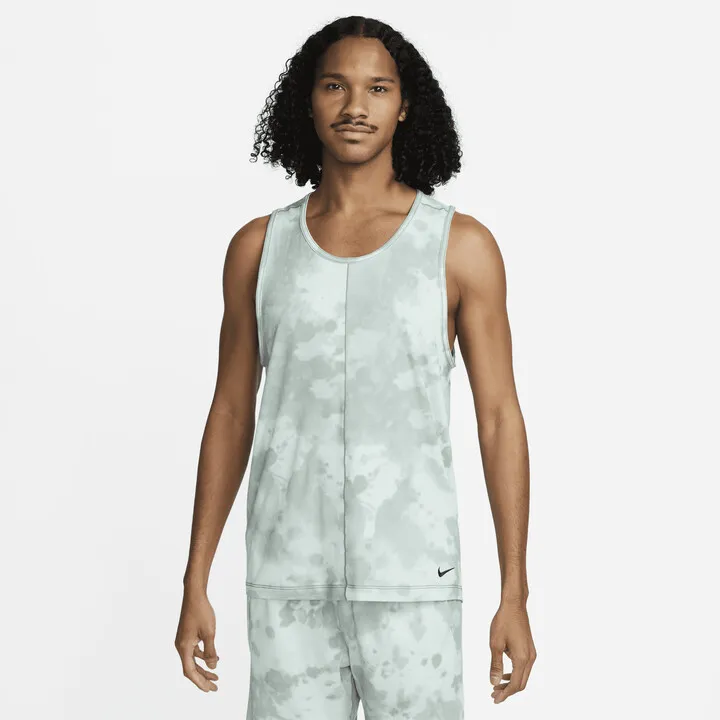 Nike Men's Dri-FIT Allover Print Sleeveless Yoga Top in Grey