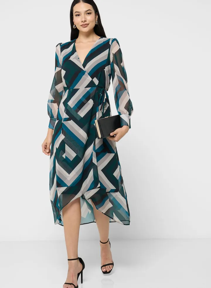 Surplice Neck Balloon Sleeve Dress